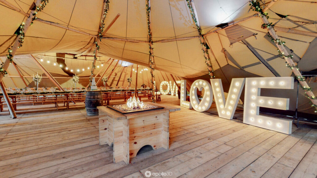 Wedding tipi interior virtual tour shot 2